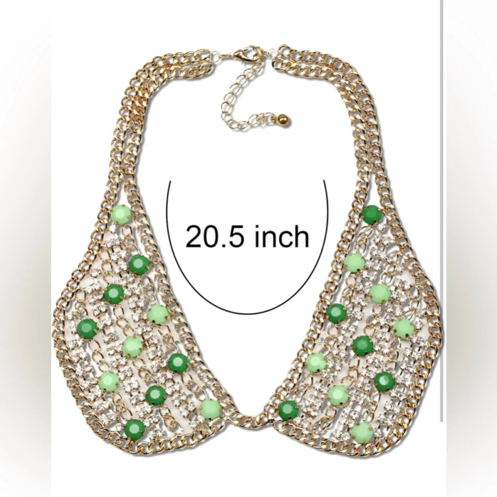 Elegant Gold Crystal and Green Collar Necklace
